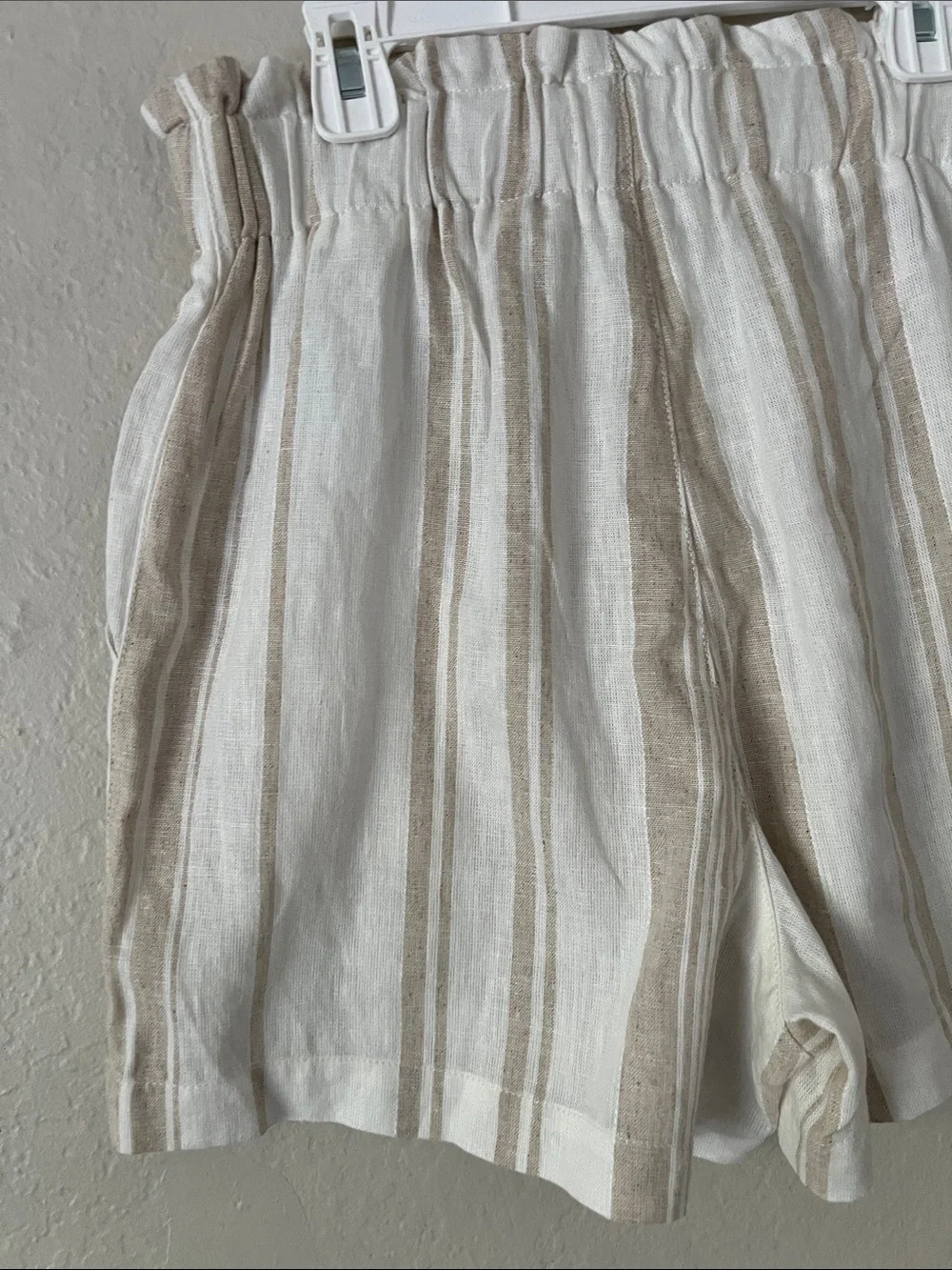 NWOT MADEWELL Linen-Blend Pull-On Paperbag Shorts: Undyed Stripe Edition XS